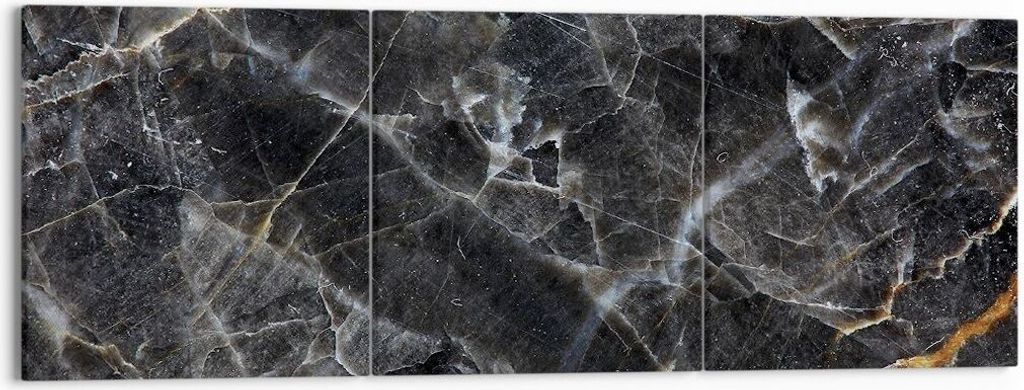 Bild auf Leinwand - Leinwandbild - 3 Teile - Marmor Stein Schwarz - 150x50cm - Wand Bild - Wanddeko - Wandbilder - Leinwanddruck - Bilder - Wanddek...