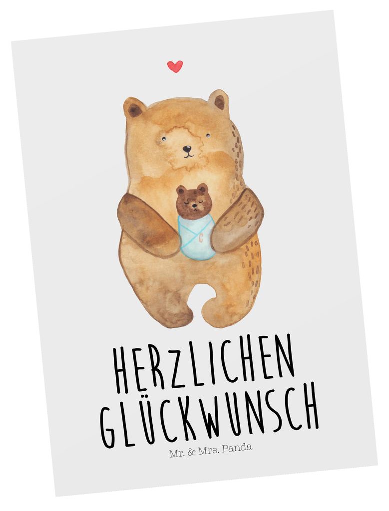 Mr. & Mrs. Panda Grußkarte Bär Baby - Weiß - Geschenk, Geburtstag, Teddy, Nichte, Ansichtskarten, Postkarte, Geburt, Fotokarte, Mutter, Postkart...