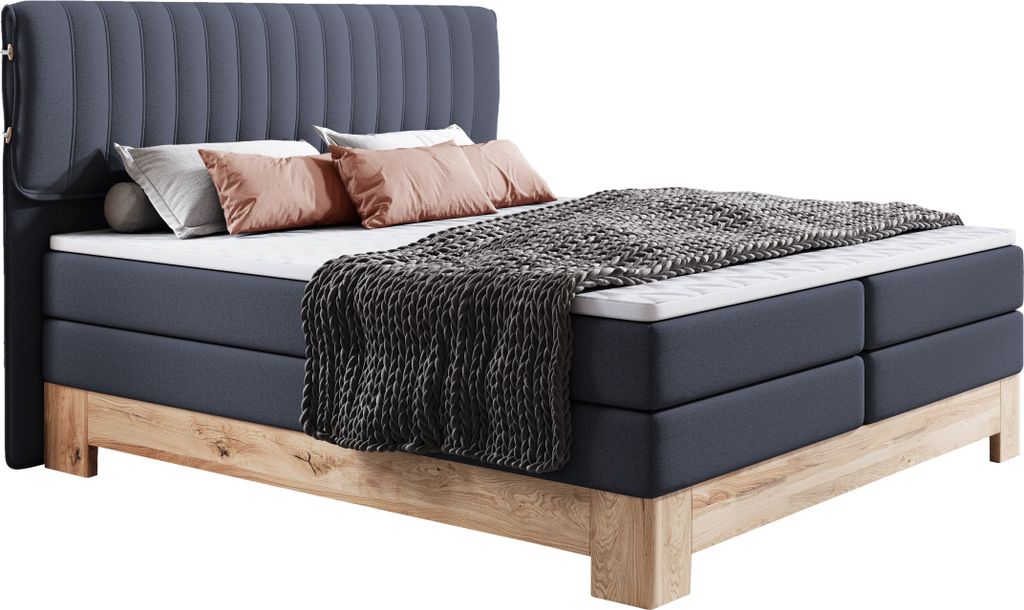 DomoHome Boxspringbett Mit 7-Zonen-Taschenfederkern, Eichenholz-Rahmen, Polsterbett Mit Kaltschaum-Topper Für Optimalen Schlafkomfort | 140x200 cm...