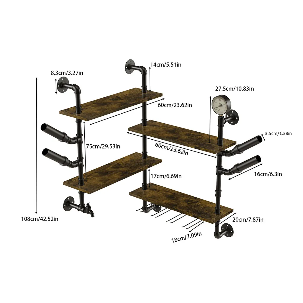 Porte-Bouteilles d'Angle au Design Industriel et Étagères de Rangement - 9