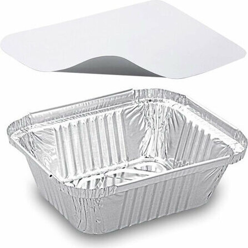 20x Alu-Servierschalen Menüschale inkl Deckel 470ml 145x120x41mm