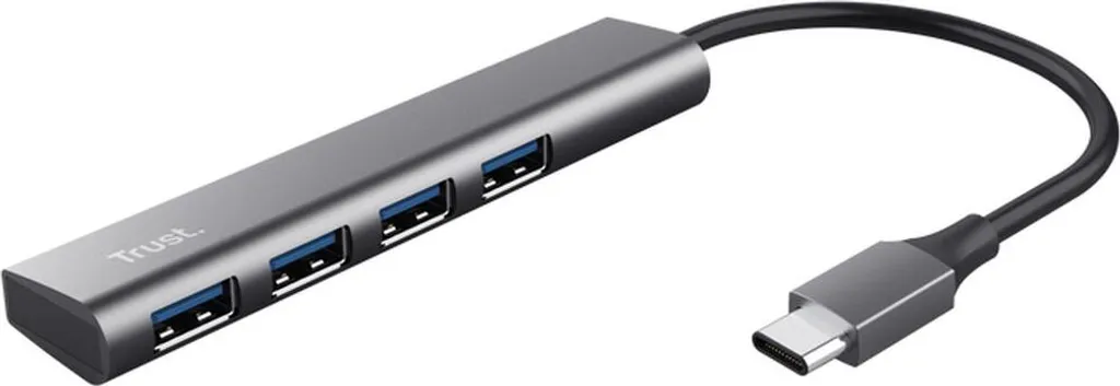 Hub USB Trust 24948 Gris avec câble 10 cm - Adaptateur 4 ports USB-A