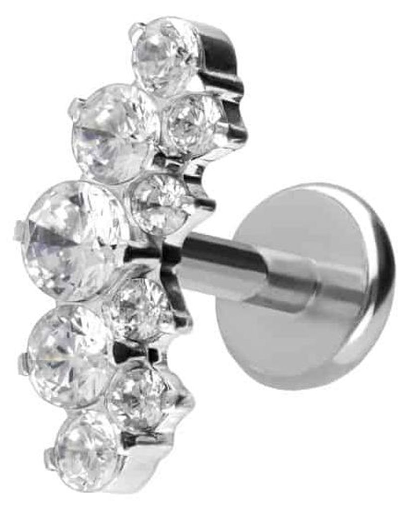 Ohrpiercing, Nasenpiercing Titan Labret mit Push Fit KRISTALLBOGEN Silber Stablänge: 5mm | Stabstärke: 1mm