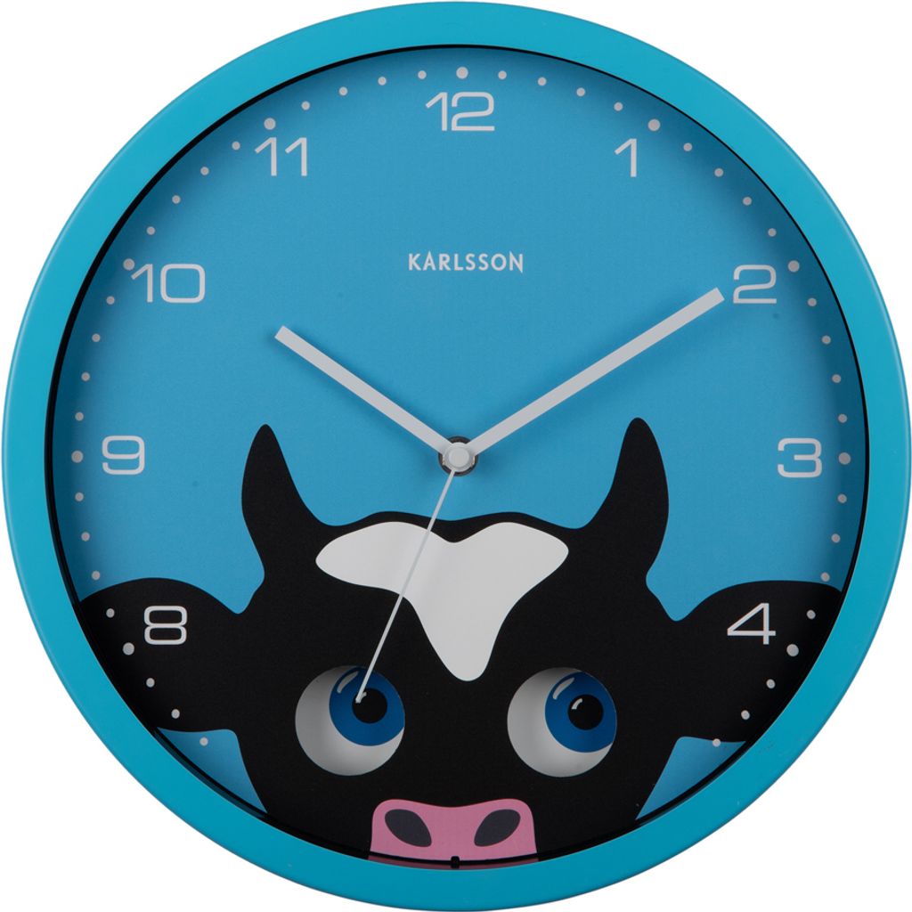 Karlsson – Wanduhr Peekaboo Cow – Blau – Ø30,8 cm