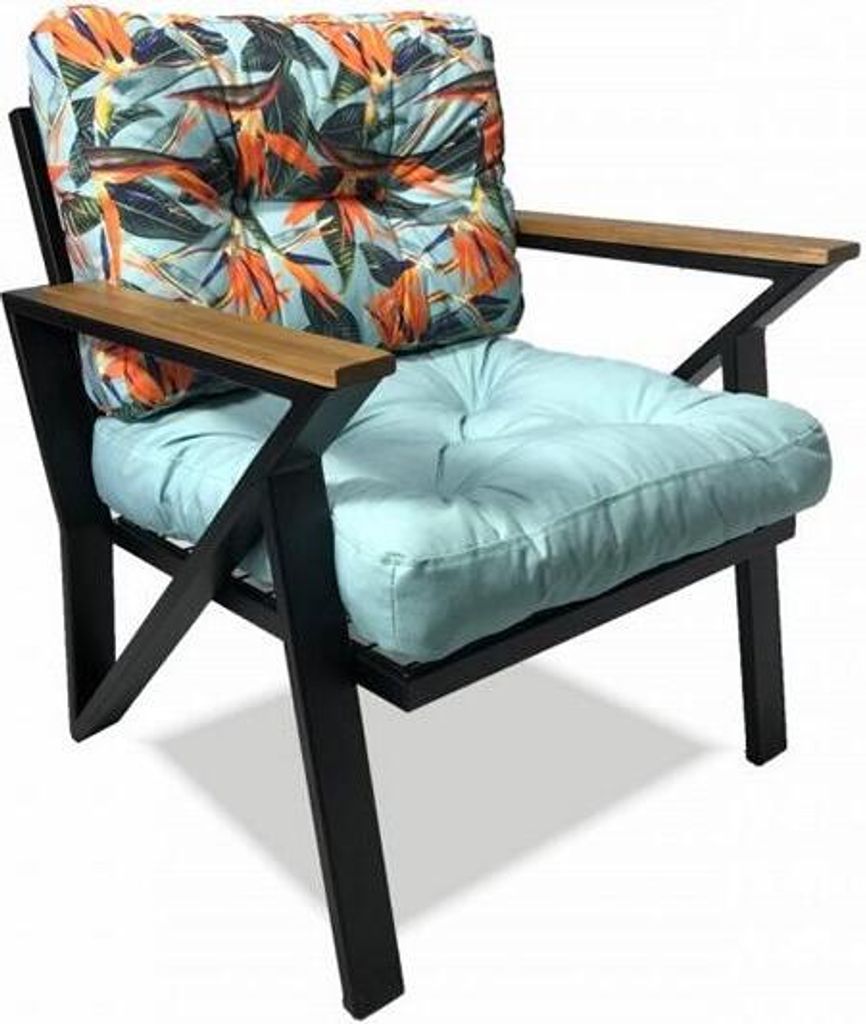 Sessel Gepolsterter Sessel Stuhl Metallgestell Mit Kissen Blumenmuster