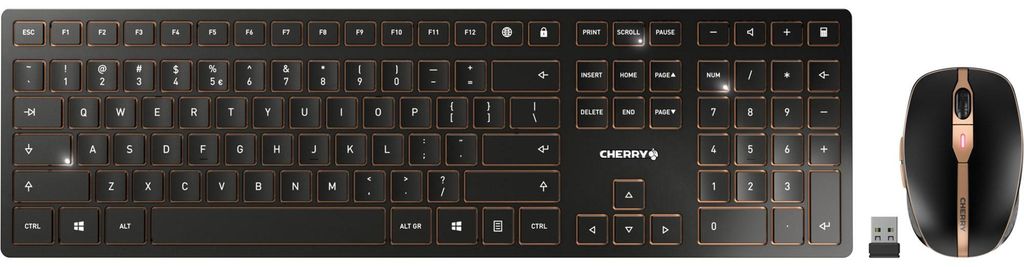 CHERRY DW 9100 SLIM - Tastatur-und-Maus-Set - kabellos - 2.4 GHz, Bluetooth 4.2 - QWERTY - US mit Euro-Symbol - Tastenschalter: CHERRY SX - schwarz...