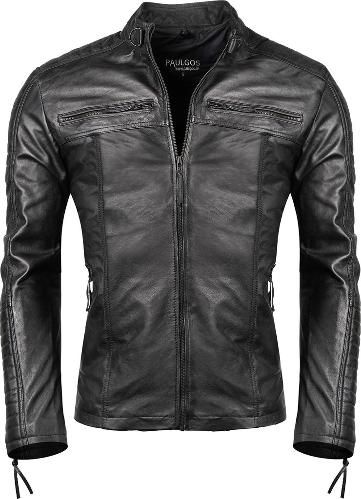 PAULGOS Herren Lederjacke Echtes Leder Jacke Echtleder Übergangsjacke Fashion in 5 Farben Gr. S-7XL Design 1