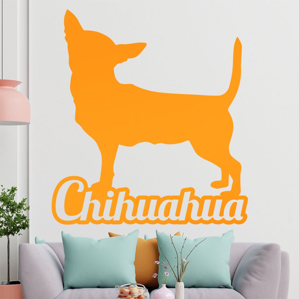 KIWISTAR Chihuahua mit Name Schrift Silhouette Wandtattoo in 6 Größen - Wandaufkleber Wall Sticker - Dekoration, Küche, Wohnzimmer, Schlafzimmer...