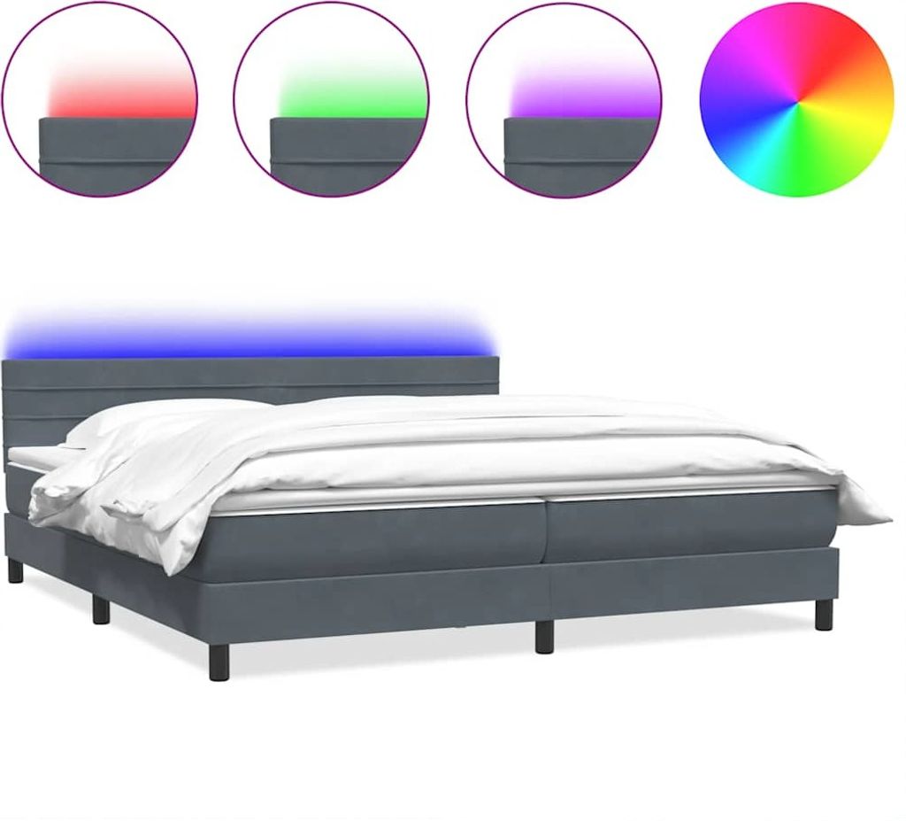 Boxspringbett mit Matratze & LED Dunkelgrau 180x220 cm Samt