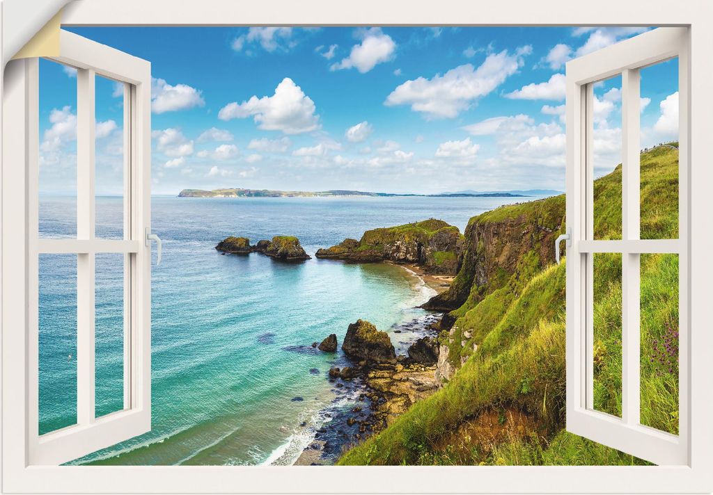 ARTland Wandbild, selbstklebend Küstenweg in Nordirland,weißes Fenster Größe: 100x70 cm