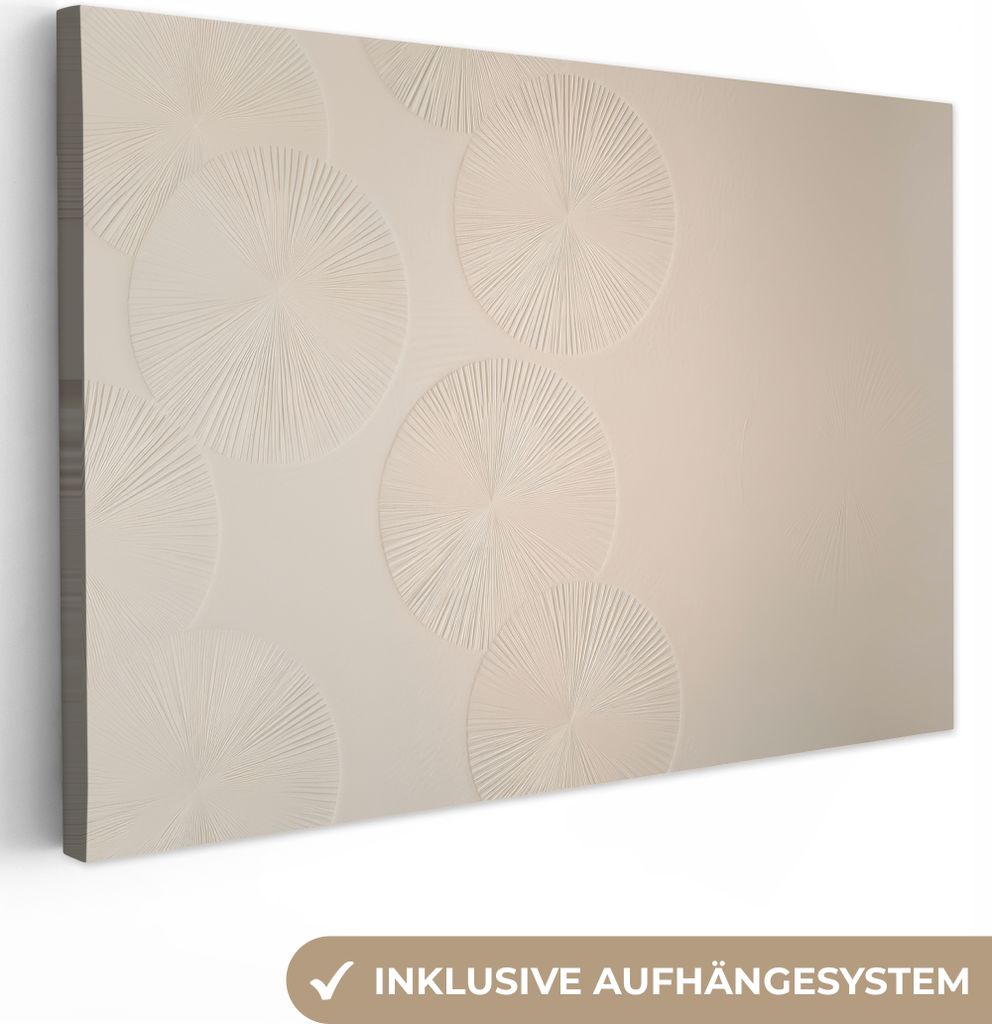 Leinwand Bilder 60x40 cm - Japandi - Kreise - Beige, Bild Modern, Wanddeko, Gemälde