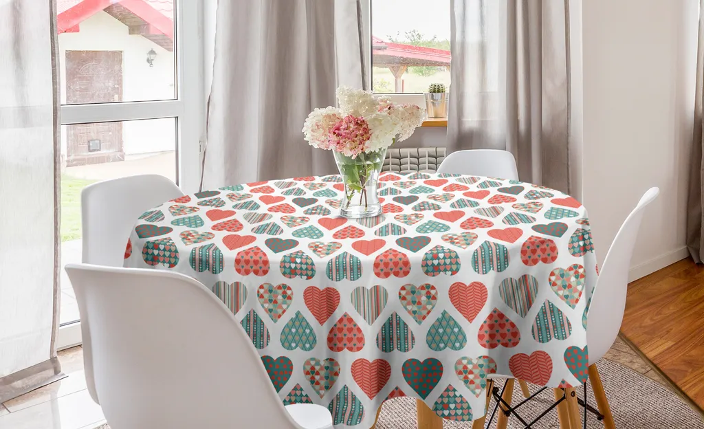 Tovaglia Rotonda San Valentino 150cm Abakuhaus Verde Acqua Cuori Retrò