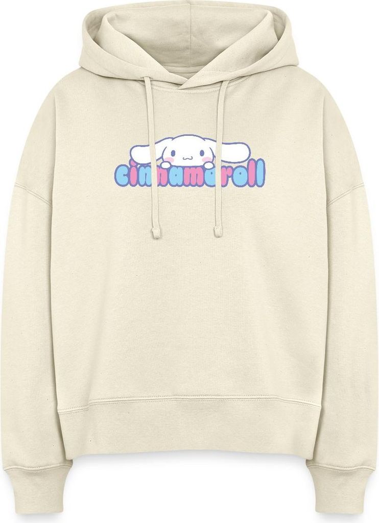 Spreadshirt Cinnamoroll Guckt Über Schriftzug Frauen Boxy Organic Hoodie, L, Natur