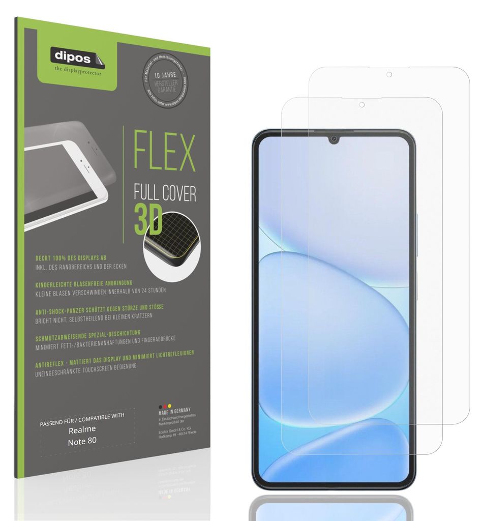 2x Full Cover Schutzfolie matt für Realme Note 80 Panzerfolie Anti-Shock