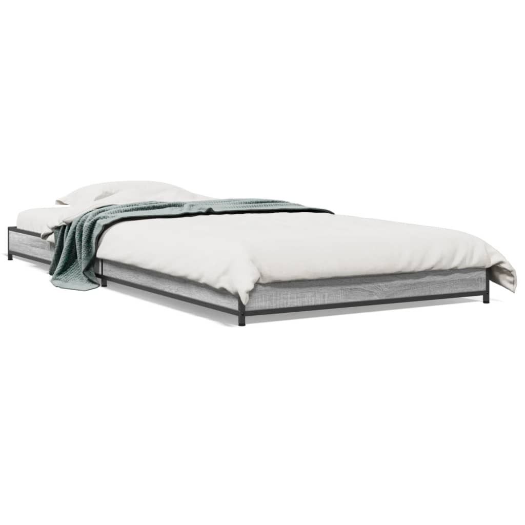 vidaXL Bettgestell Grau Sonoma 75x190 cm Holzwerkstoff und Metall