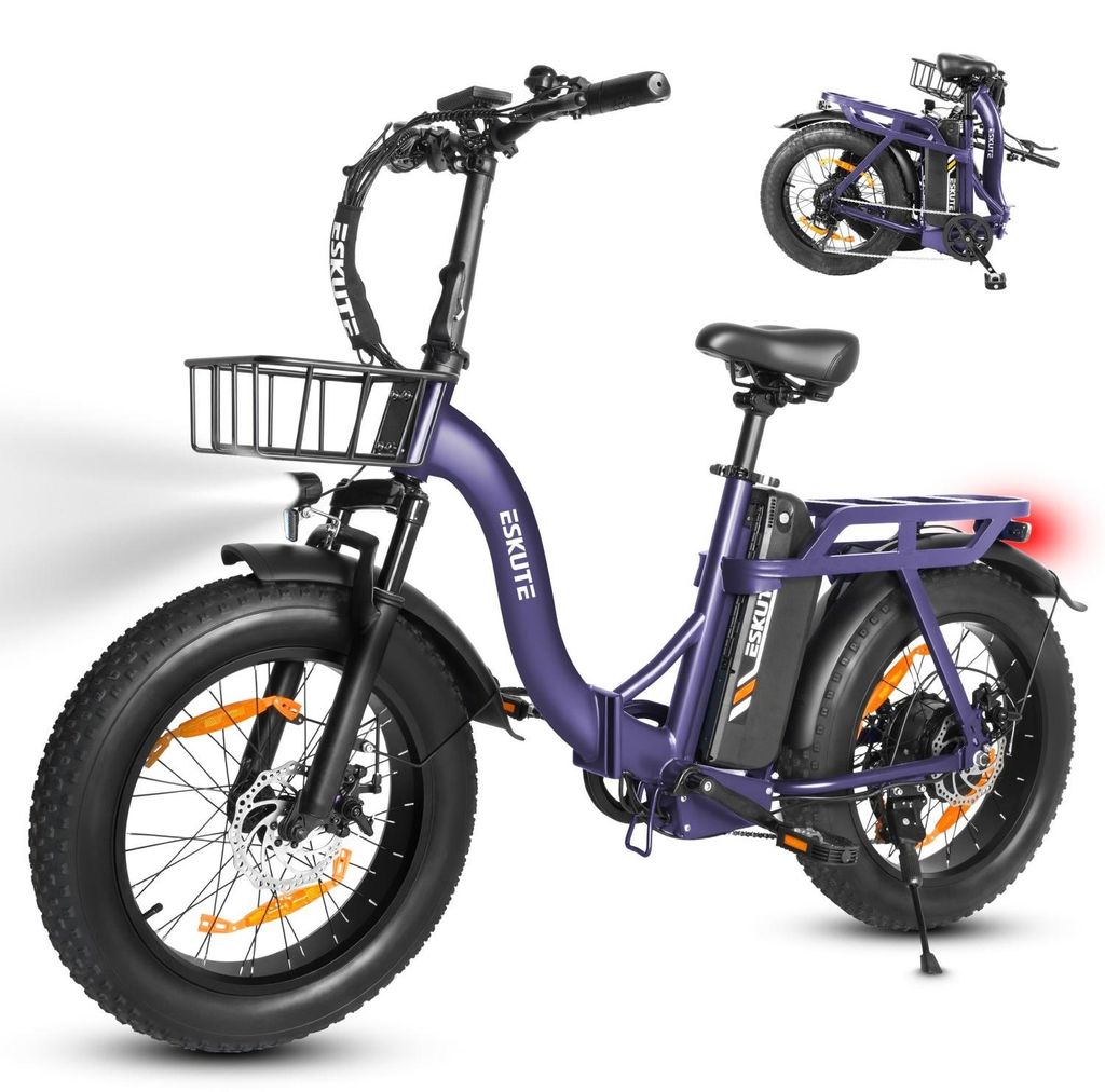ESKUTE D202 E-Bike - Motor 250W Akku 48V20.8Ah 20x4 Mechanische Scheibenbremsen - Lila