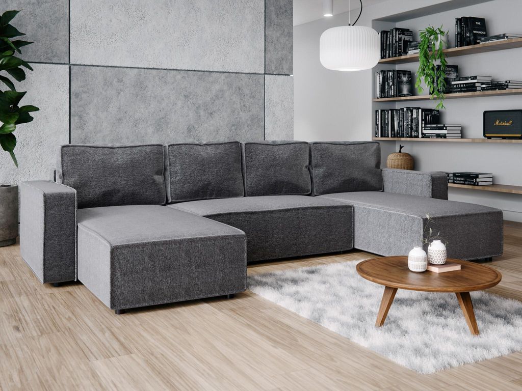 Wohnlandschaft U-Form BRIK XL 338x169 BOSS 12 Graphit – Schlaffunktion & Bettkasten