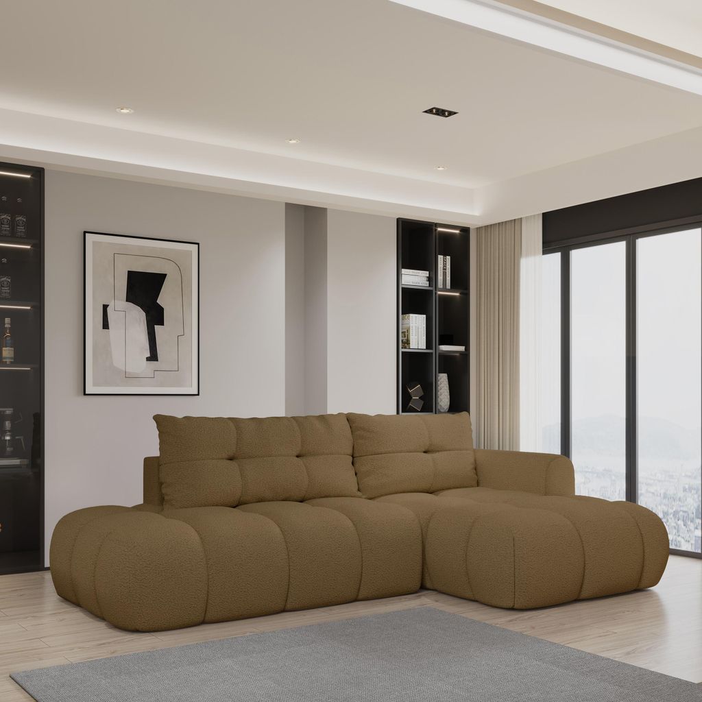 Masseno Ecksofa FLUMA R-S mit Schlaffunktion L-Form, Sofa mit Bettkasten, Wohnzimmersofa, Couch, Soffa, Bettsofa, Couchgarnitur- Orange, QUELLE 17