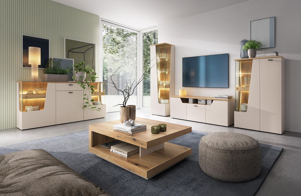 Design Couchtisch WM-7 Evoke Eiche - Cashmere mit Ablage Wohnzimmertisch Tisch