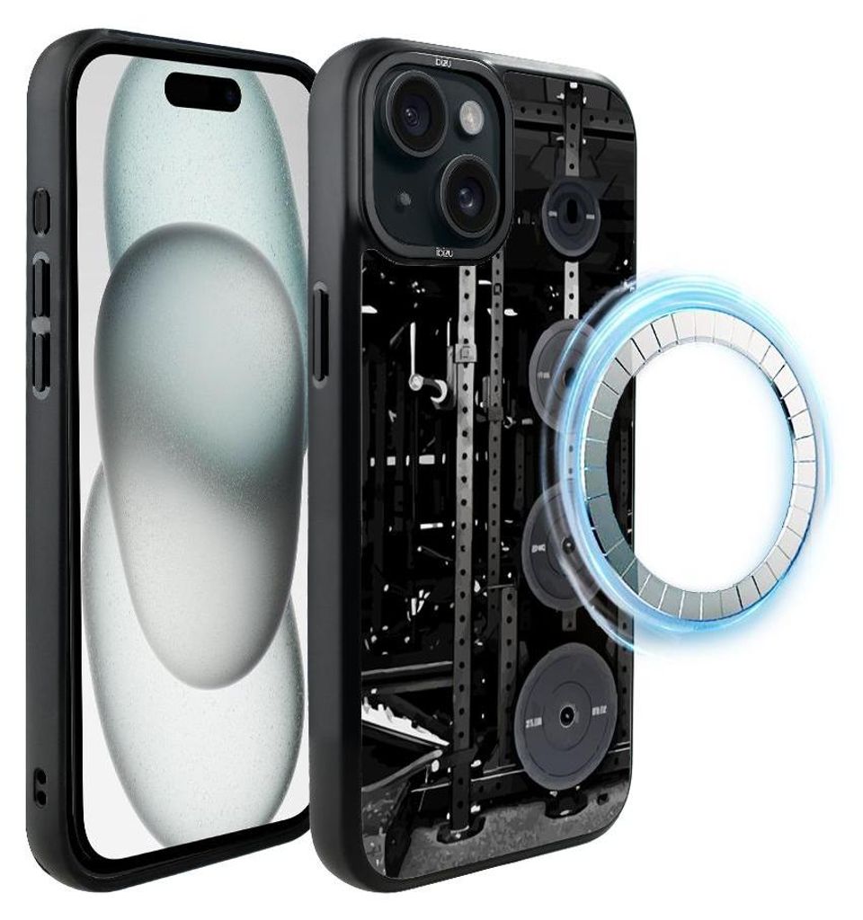 Schutzhülle für das iPhone 15, MagSafe-kompatibel, mattschwarze Seiten, Langhantel