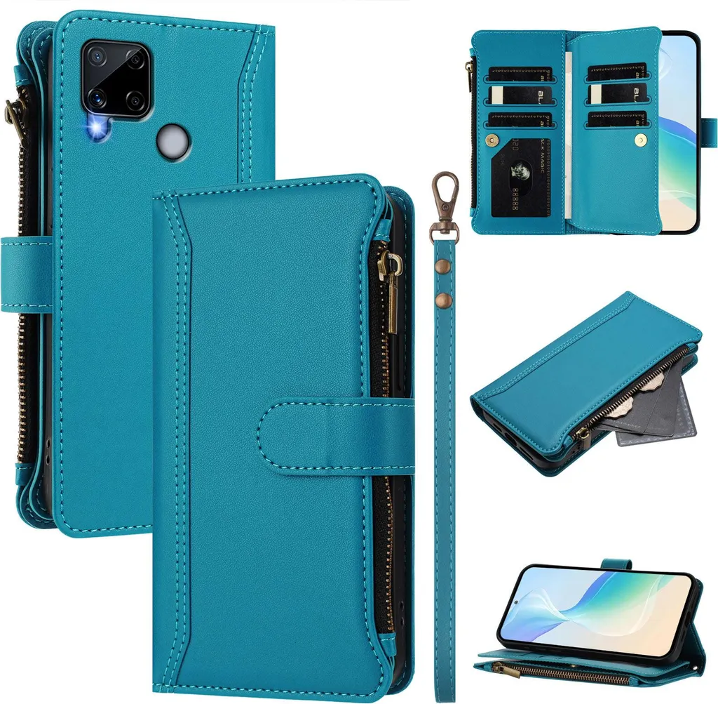 Elegante Custodia Wallet Realme C25 C15 C12 7i Global Lake Blu Zip