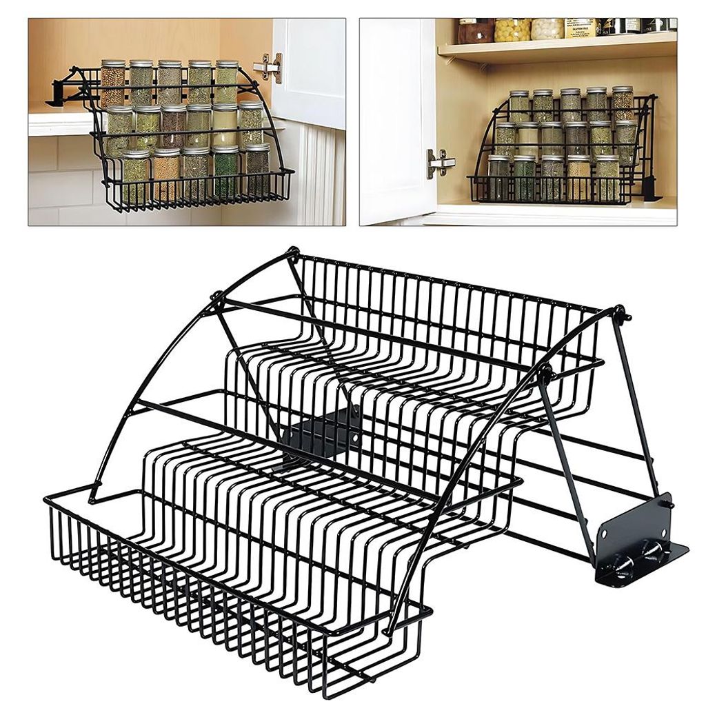 3 Etagen Pull Down Gewürzregal Stehend, Gewürzständer Metall Einziehbare, Schrank und Arbeitsplatte, Spice Rack Organizer, Küchenregal für Gew...