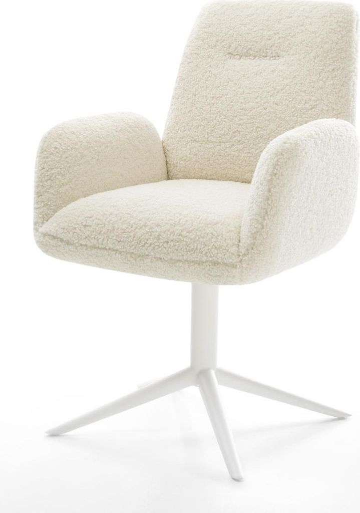DELIFE Drehstuhl Zoa-Flex Teddystoff Beige Fußkreuz Weiß 360° drehbar Wippfunktion Taschenfederkern