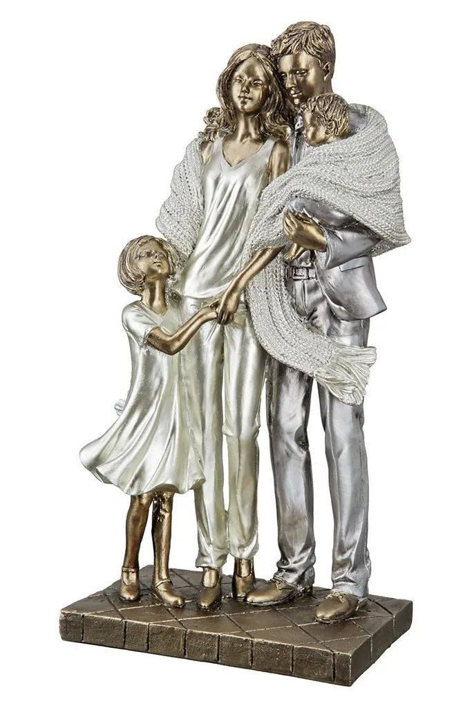 Sculpture Famille en Résine Blanche et Métal 26x15 cm, Design Abstrait