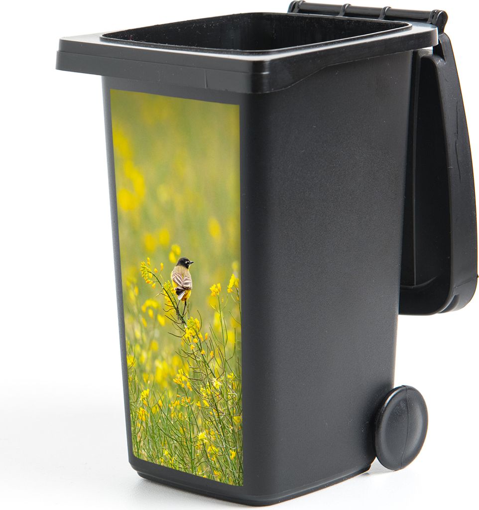 MuchoWow Mülltonnenaufkleber Vogel - Blumen - Gelb 38x80 cm - Behälteraufkleber - Mülleimer-Aufkleber - Container-Aufkleber