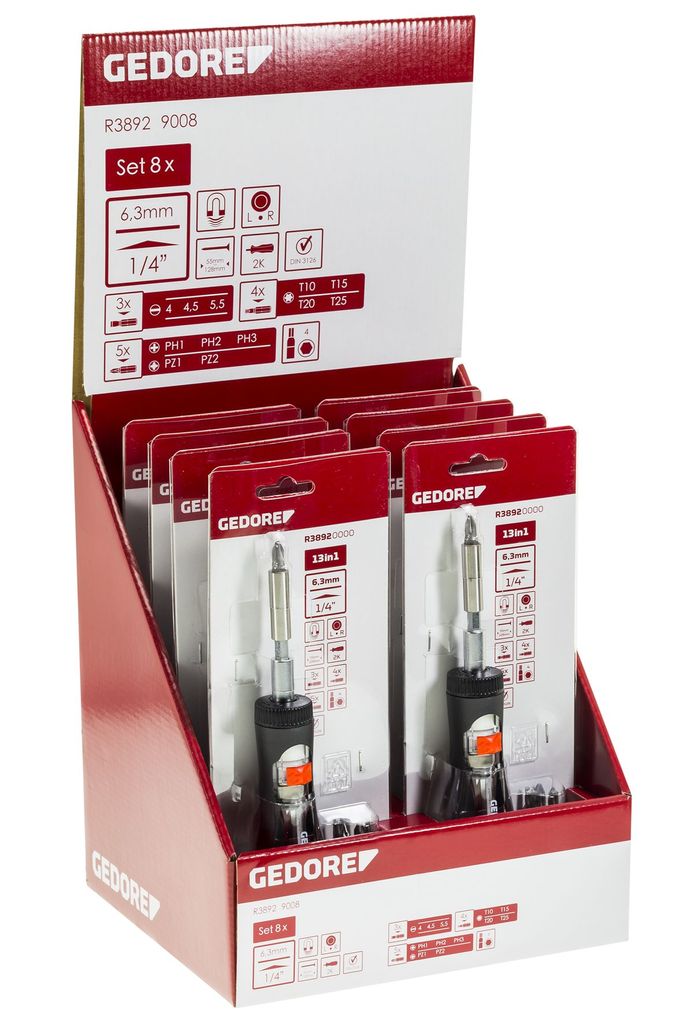 GEDORE red R38929008 Display 8x Knarrenschraubendreher Bit-Teleskop, 3301795