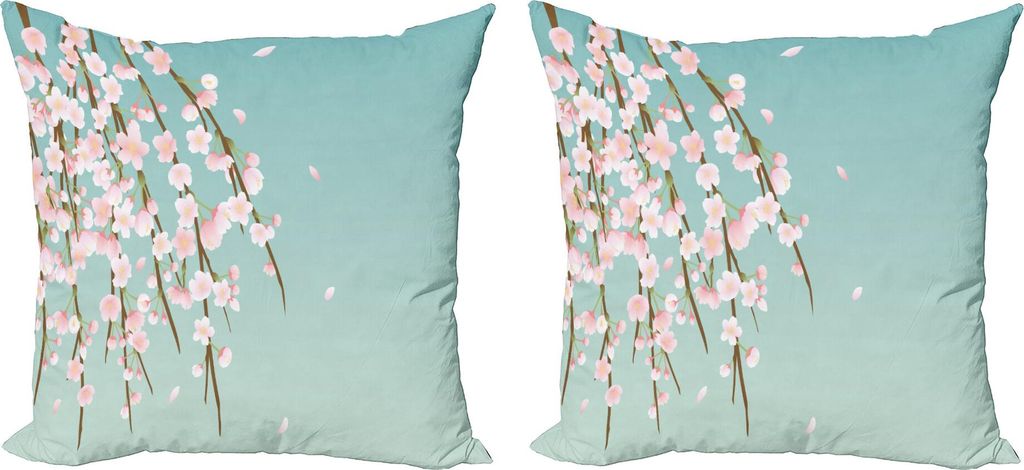 ABAKUHAUS Weeping Blume Kissenbezug Set (2Stück), Frisch blühende Cherry Blossom Branches mit Blütenknospen, 45 x 45 cm, Mint Blassrosa und Taupe