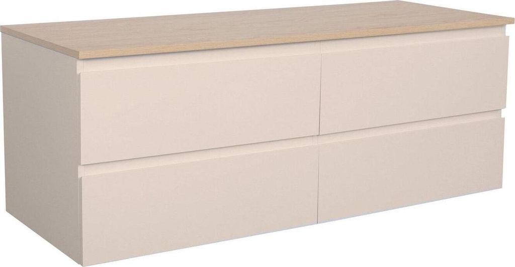 SORRENTO 120 cm Wandwaschtisch mit Doppelwaschbecken und Arbeitsplatte in Holzoptik