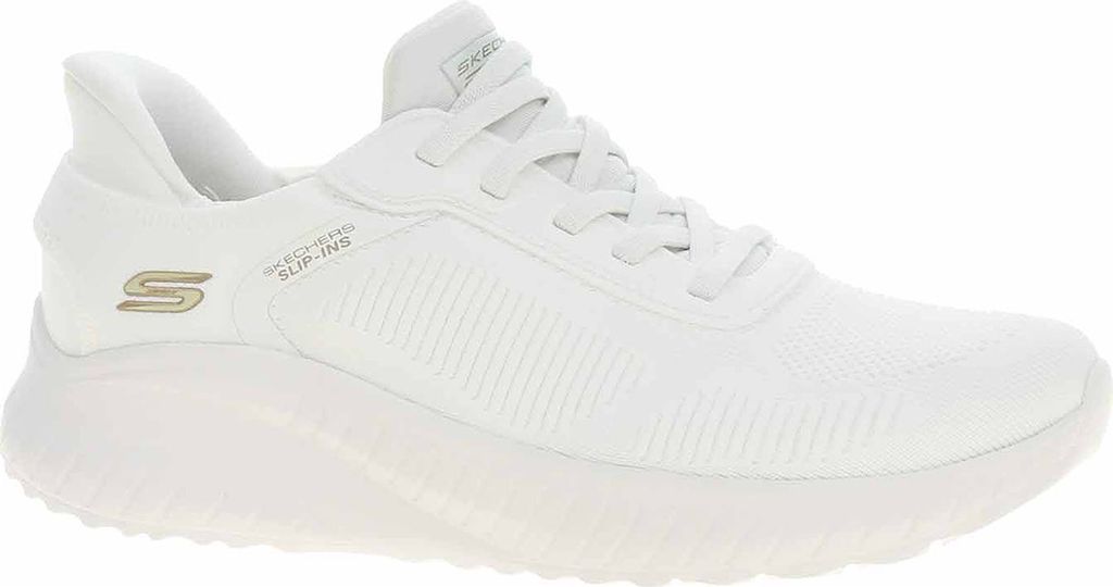 A white Skechers sneaker is shown against a white background.