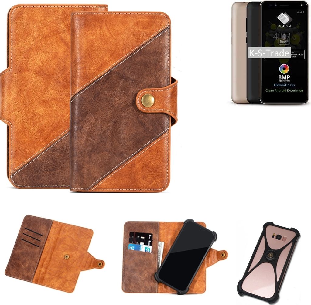 K-S-Trade Handy-Hülle Schutz-Hülle Bookstyle Case Wallet-Case kompatibel mit Allview A9 Plus Handy Cover Bumper Kantenschutz Smartphone dunkelbraun