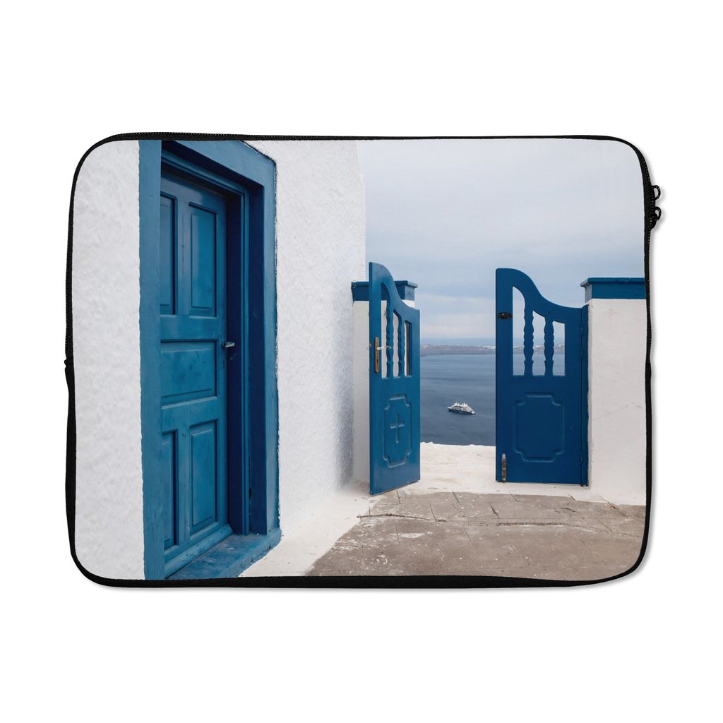 MuchoWow Laptop Hülle 15 Zoll Tür - Blau - Weiß - Architektur Laptoptasche - Laptoptasche - Sleeve - Rundum-Schutz