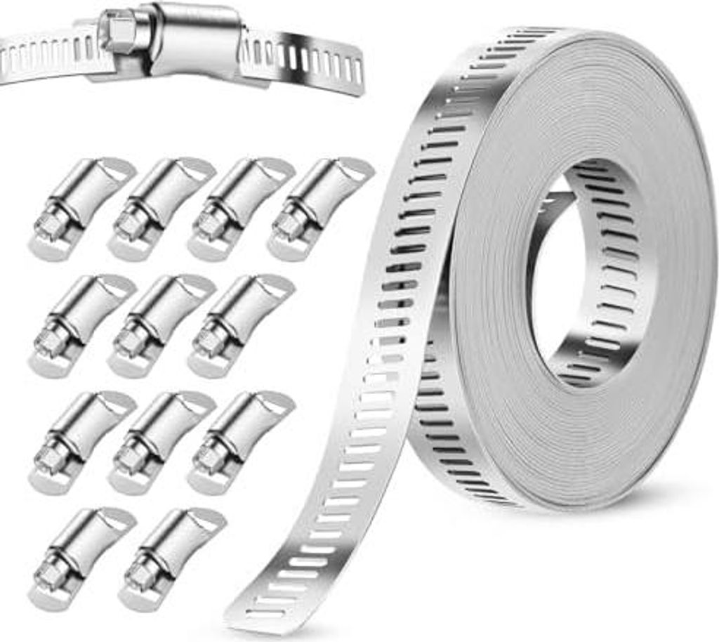 Schlauchschellen Edelstahl, 5M Rohrschellen 304 Edelstahl Einstellbare Schlauchklemmen Schellen mit 12 Stück Schraube Klemme (5M+12)