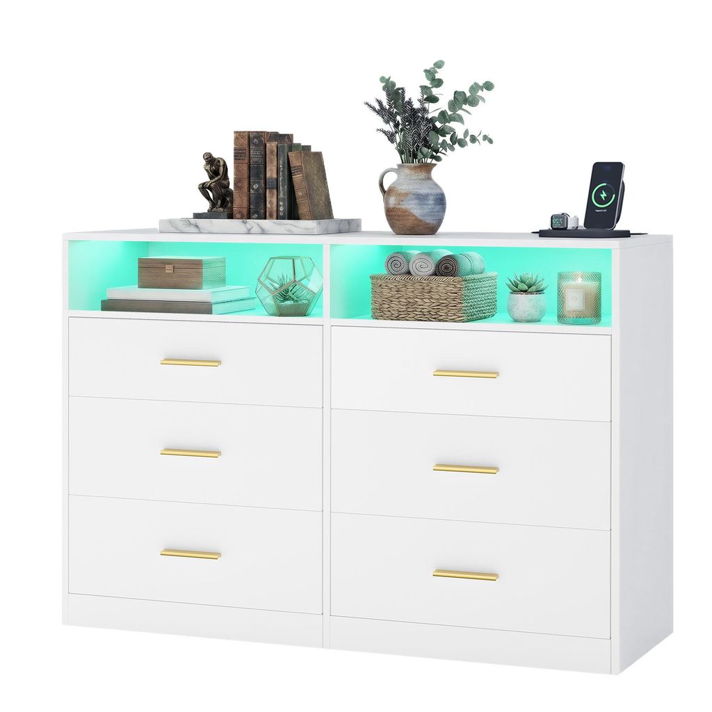 VASAGLE Kommode mit LED-Beleuchtung und Ladestation, 6 Produktbild 