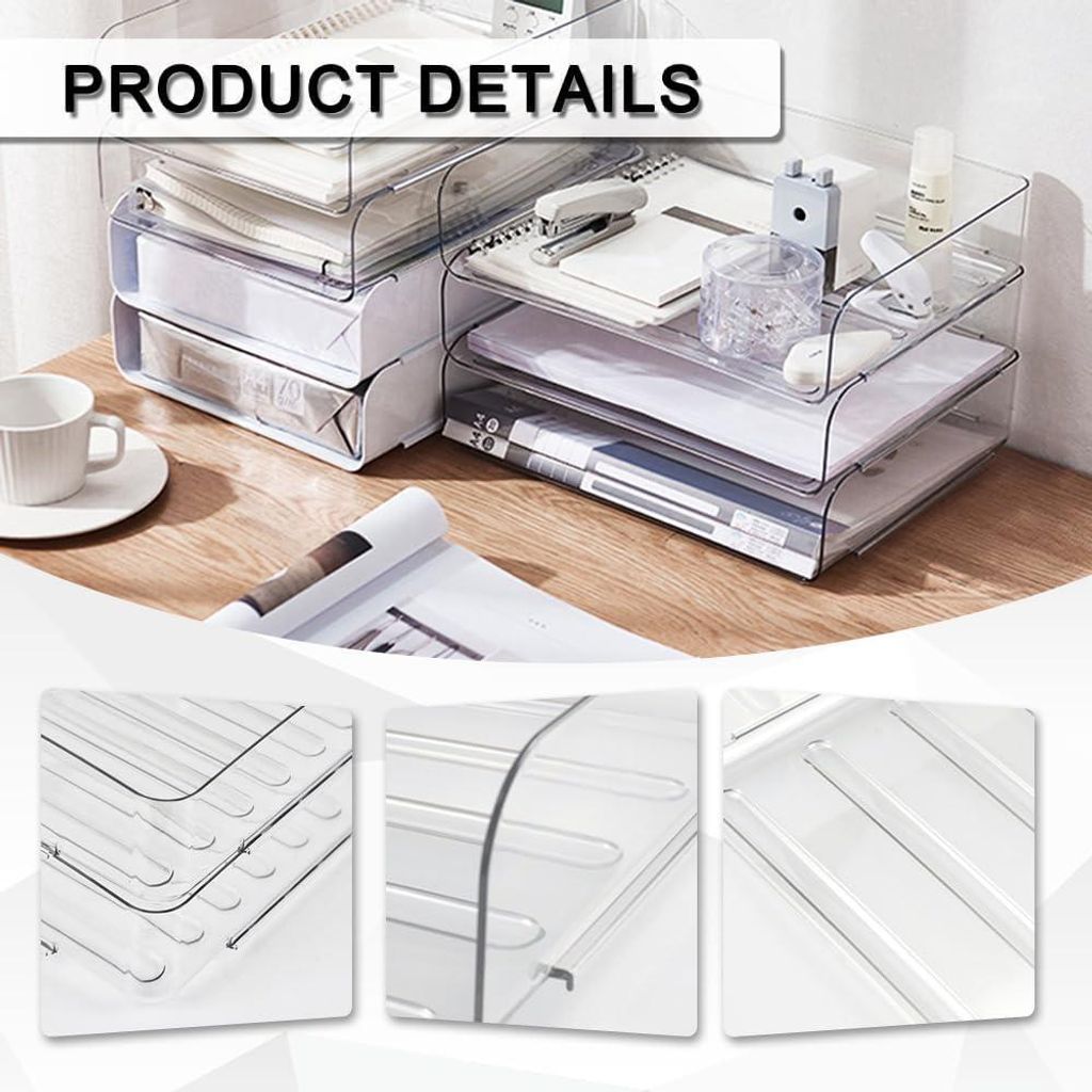 Dokumenten Organizer Tray Set - Transparent - Stapelbar - Zuhause und Büro - 31,5×24,5×7cm - Schreibtisch Aufbewahrung und Organisation
