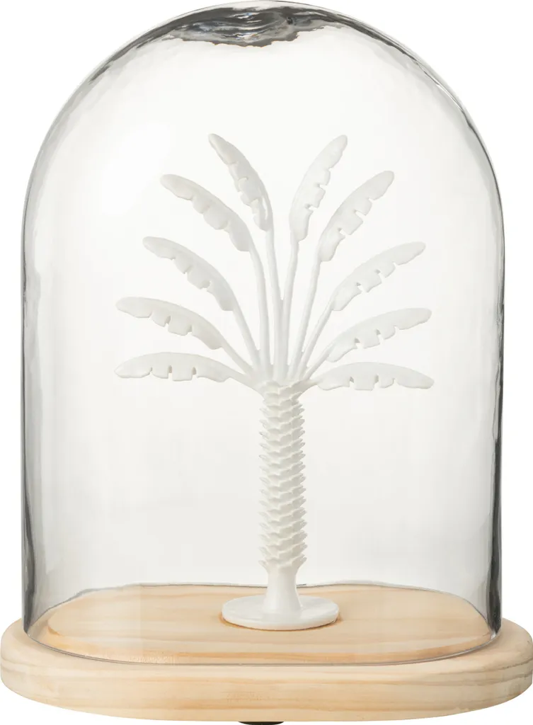 Cloche Palmier Verre et Métal Blanc et Naturel J-Line Format Large