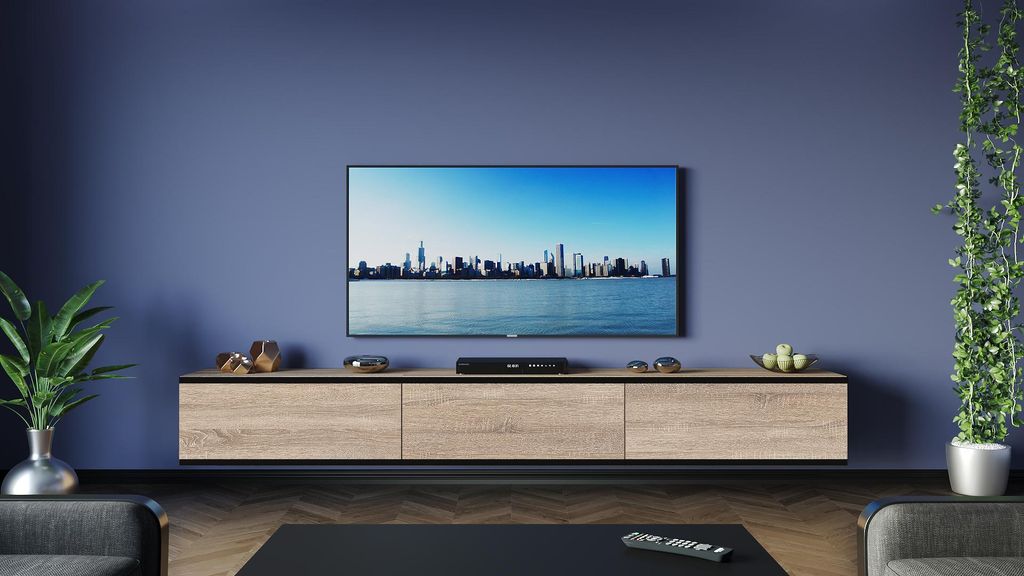 FURNITECH TV Lowboard TV Board hängend TV Schrank/360 cm Eiche Sonoma, Schwarze Zierleiste M9-24M-S3-LCZ1-1H
