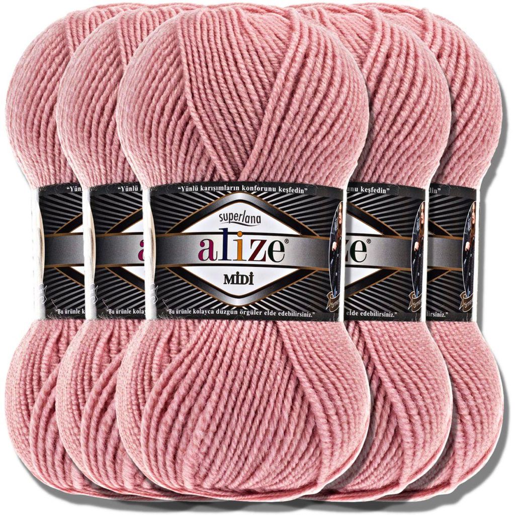 Alize 5x 100g Superlana Midi Wolle, Uni, Häkeln, Stricken Produktbild 