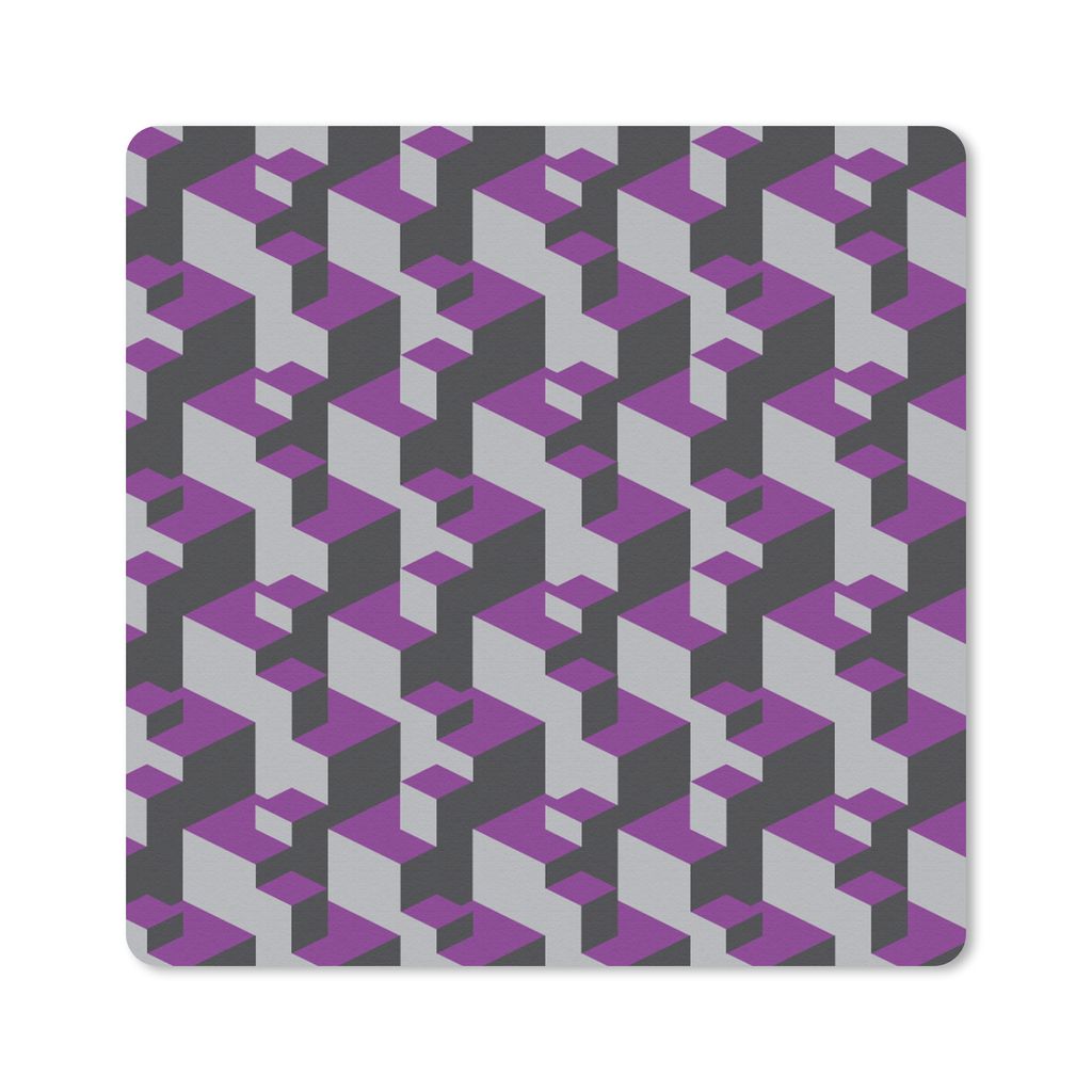 MuchoWow Mauspad Mousepad Blöcke - Muster - 3D - Lila 30x30 cm - Mousepads - Maus Mat - Pad - Mausunterlage - Gaming