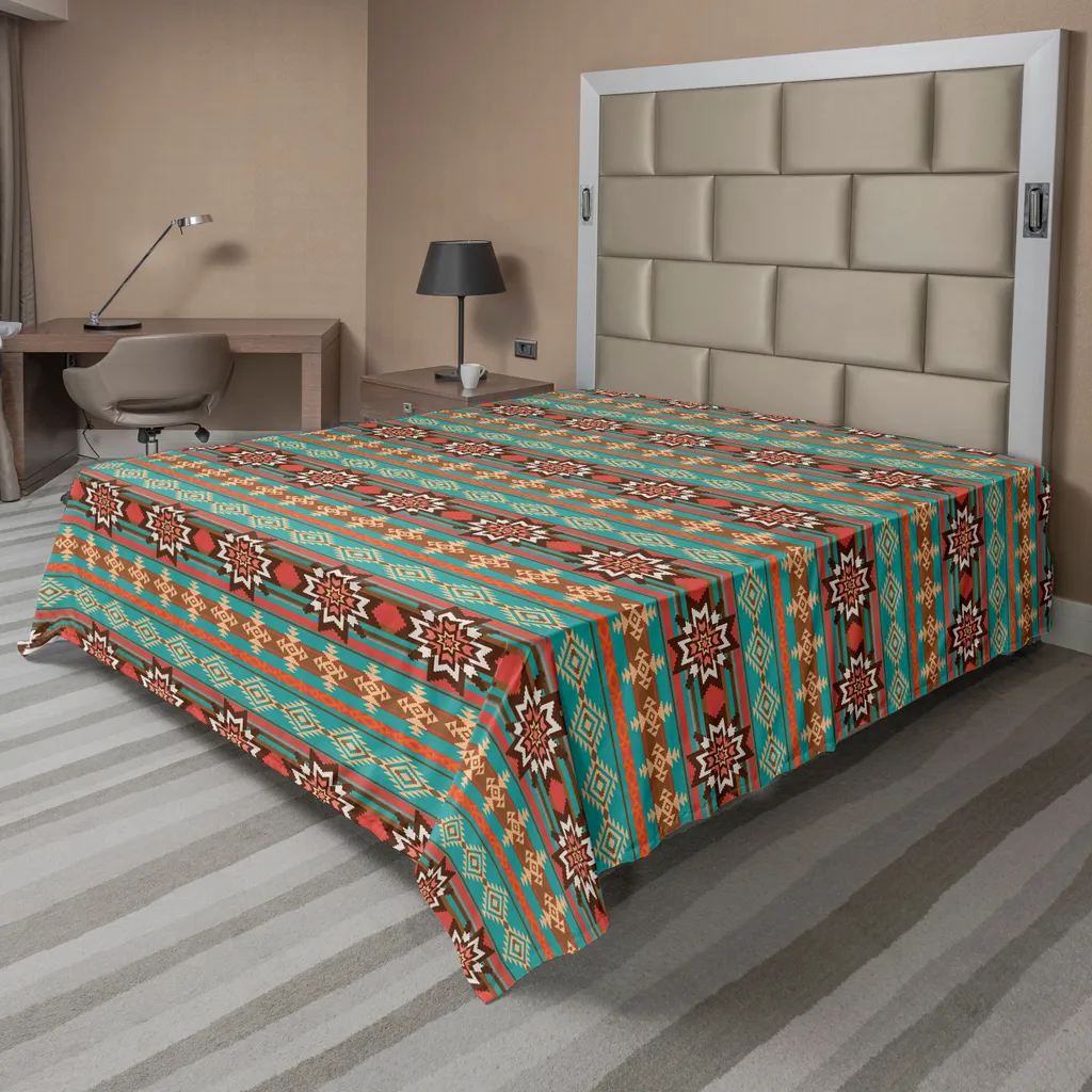 Lenzuolo Decorativo Etnico ABAKUHAUS | 260x228 cm Corallo e Teal