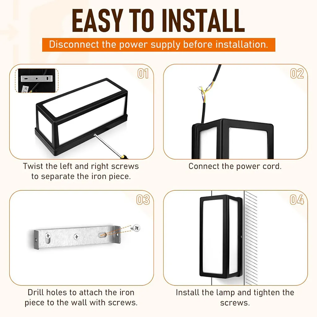2x Applique LED Esterno Interno Nero 26CM | Lampada Parete Alluminio - 8