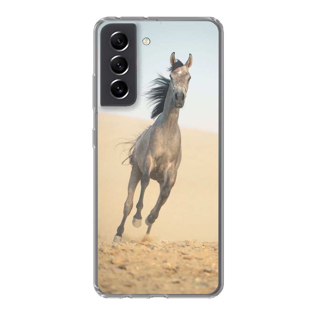 MuchoWow Handyhülle Schutzhülle Hülle für Samsung Galaxy S21 FE Pferd - Sand - Wüste Silikon Softcase Handy Hülle - Mobiltelefonhülle