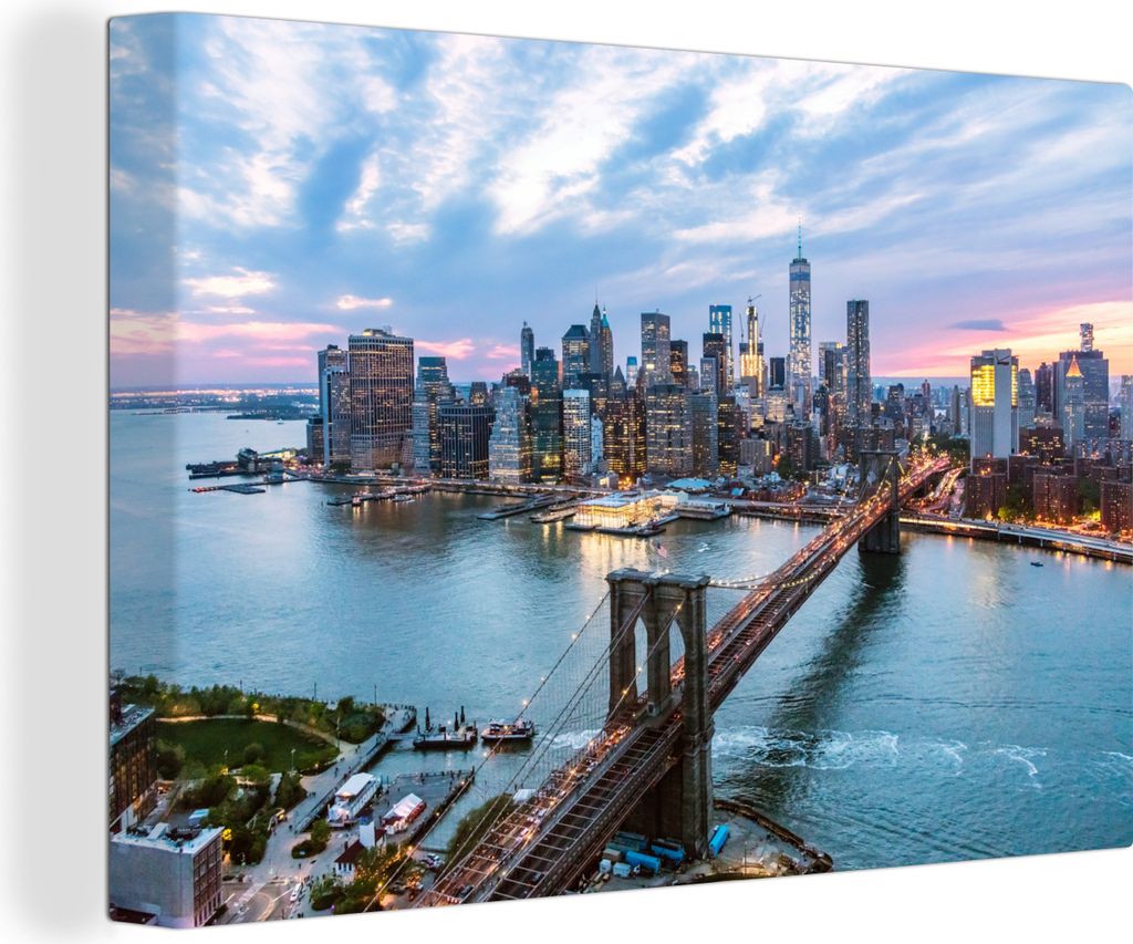 OneMillionCanvasses - Leinwandbilder - 140x90 cm, New York - Skyline - Brücke, Wandbilder Kunstdruck Wanddekoration - Foto auf Leinwand - Gemäl...