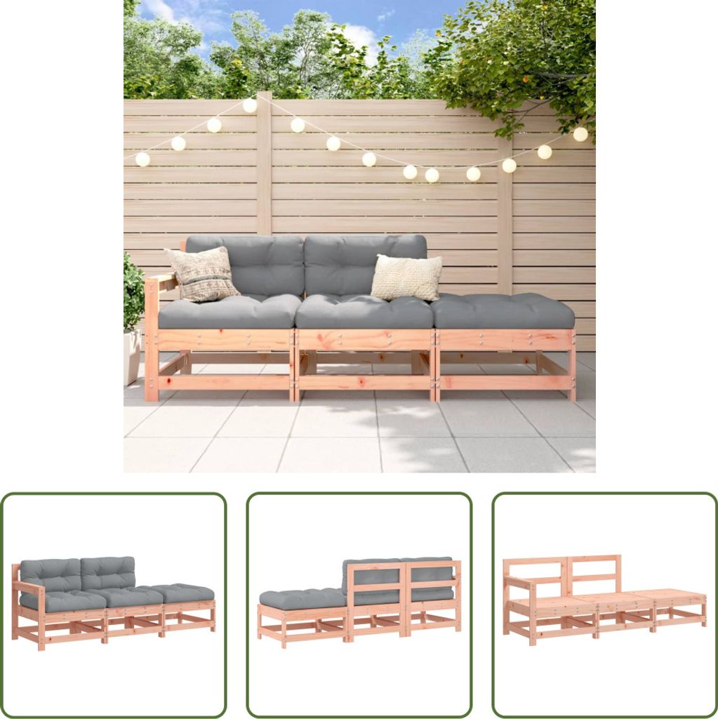 The Living Store 3-tlg. Garten-Lounge-Set mit Kissen Massivholz Douglasie