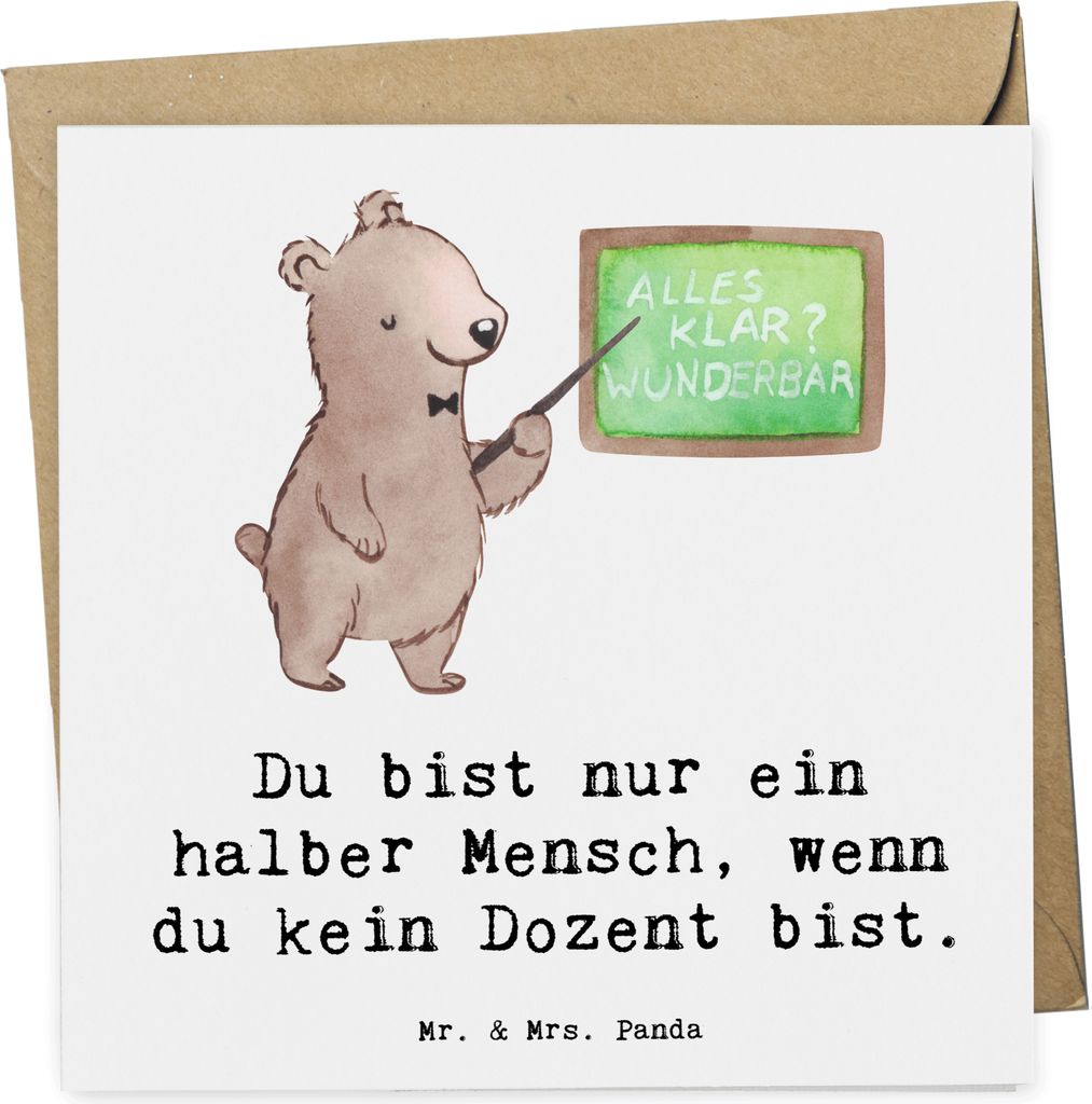 Mr. & Mrs. Panda Klappkarte Dozent Herz - Weiß - Geschenk, Professor, Grußkarte, Lustig, Universität, Glückwunschkarte, faltkarte, doppelkarte,...