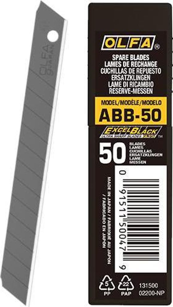 OLFA 50 9mm 50 ultrascharf Excel Black Klingen, Kunststoffbox