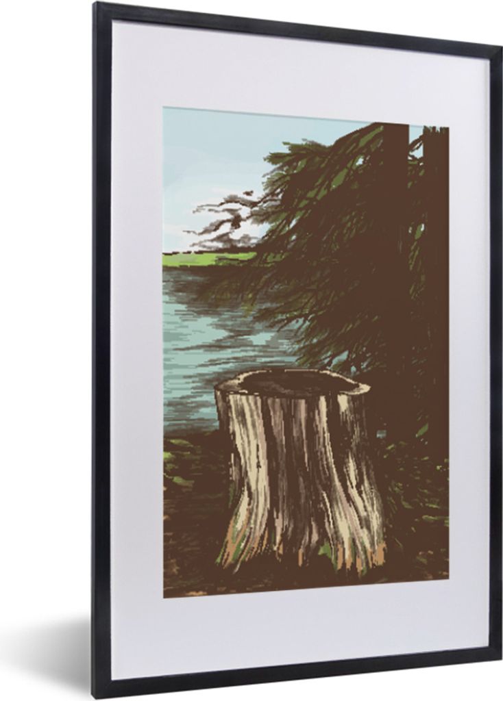 MuchoWow MuchoWow Gerahmtes Poster Baum - Meer - Illustration 40x60 cm - Poster mit zchwarzem Bilderrahmen - Poster in Rahmen